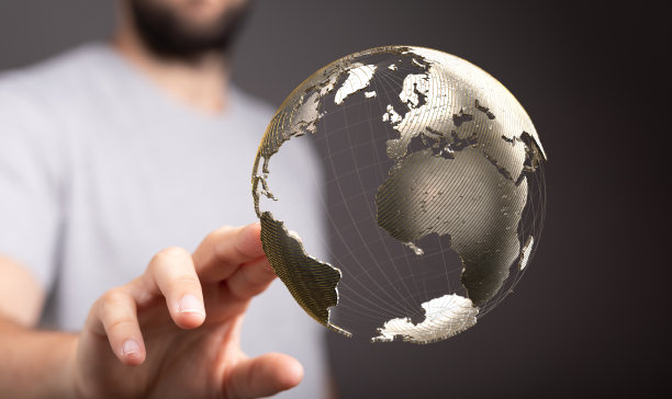 人触摸数字地球的三维渲染图片下载
