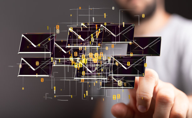 三维渲染的人触摸电子邮件图标连接到网络线路图片下载
