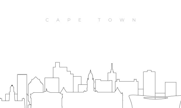 勾勒开普敦的天际线。新潮的模板与开普敦建筑和地标的线条风格。股票矢量设计。图片下载
