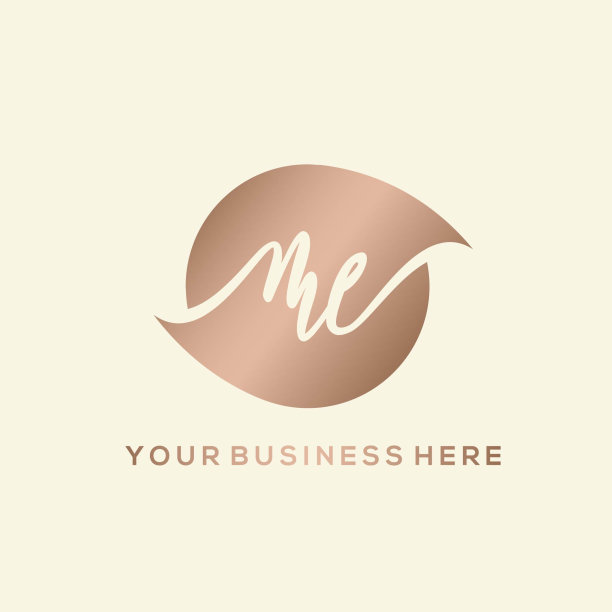 ME字母标志。小写字母m，大写字母e装饰签名字符。玫瑰金书法字母缩写徽记。图片下载