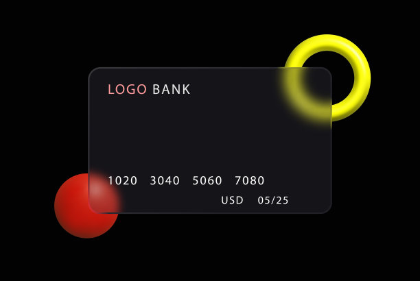 Glassmorphism风格。信用卡图标。无现金支付概念。现实的玻璃形态与彩色球体的效果。矢量插图。图片下载