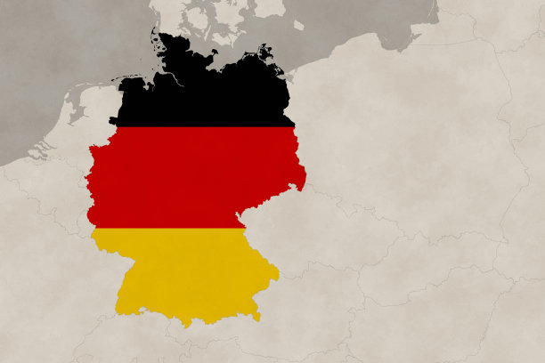 欧洲地图系列带德国，旧纸，带国旗图片下载