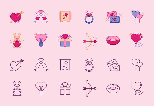情人节平集矢量图标图片下载