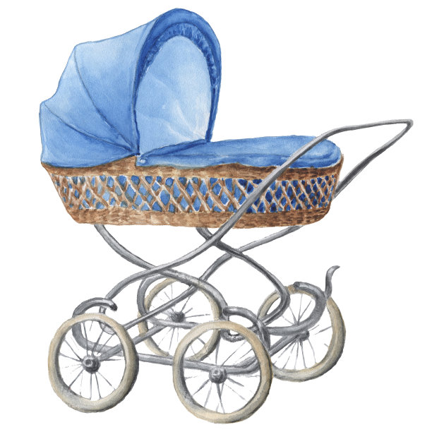 水彩婴儿车。婴儿淋浴设计元素。图片下载