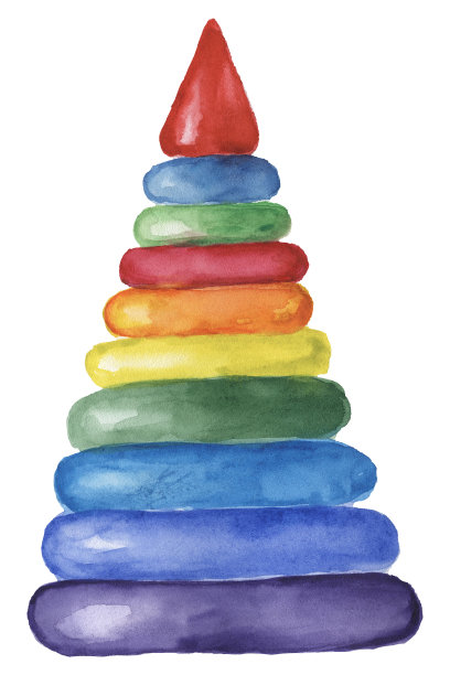 水彩婴儿玩具堆叠环。婴儿淋浴设计元素。图片下载