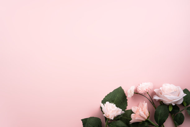 情人节和母亲节的设计概念背景与粉红色的花和礼物的背景。图片下载