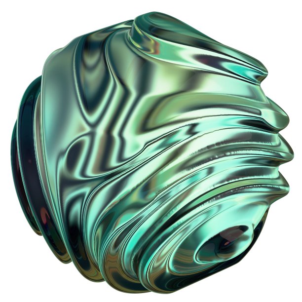 绿色金属有机波球图案搭配抽象、戏剧性、激情、奢华、专属的孤立3D渲染平面设计元素背景材料图片下载