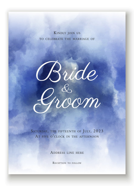 婚礼请柬深蓝抽象水彩设计图片下载