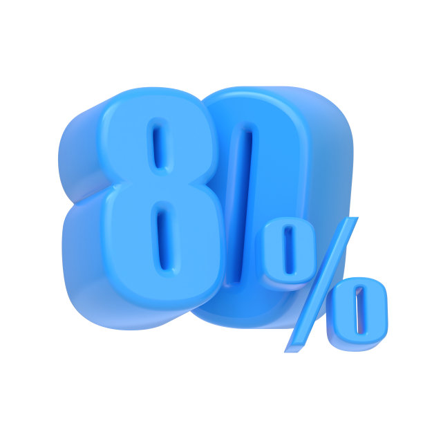 白色背景上光泽蓝色80%标志图片下载