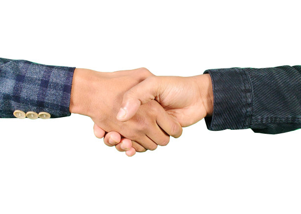 两个商人之间的握手。握手孤立在白色背景。商务礼仪、贺词、并购理念、全景横幅。图片下载