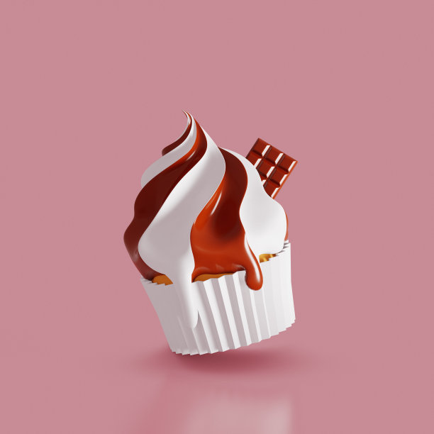 甜食偶像。巧克力小蛋糕。三维渲染图片下载