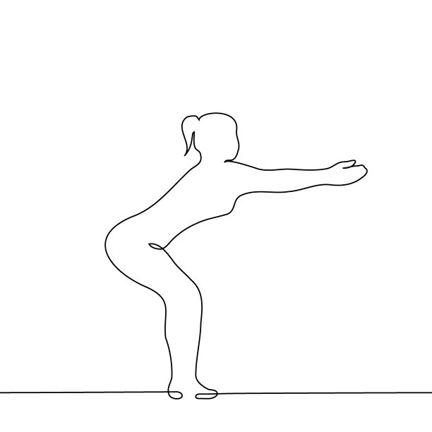 女人在蹲伏伸出她的手向前-一条线画矢量。概念运动，热身，瑜伽或锻炼图片下载