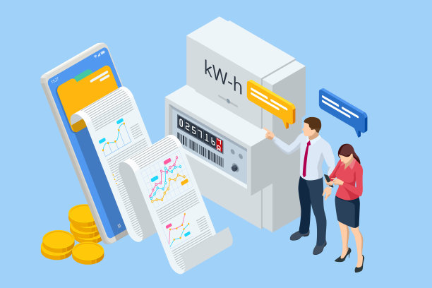 等距发票和电表。支付水电费。用电费用。人们在网上支付水电费图片下载