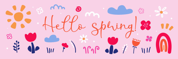 手绘风格的春季景观矢量插图图片下载