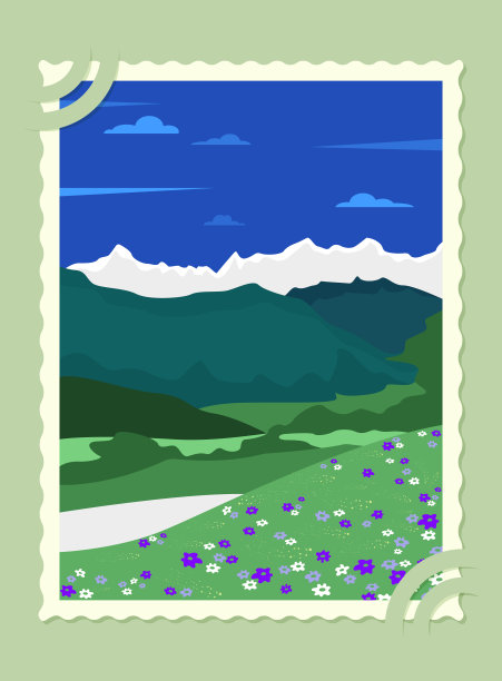 春山山水海报风格简洁，色彩鲜艳图片下载