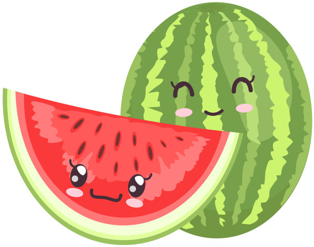 可爱的西瓜贴纸可爱的人物图标矢量设计。萌萌的，可爱迷人的笑脸图片下载