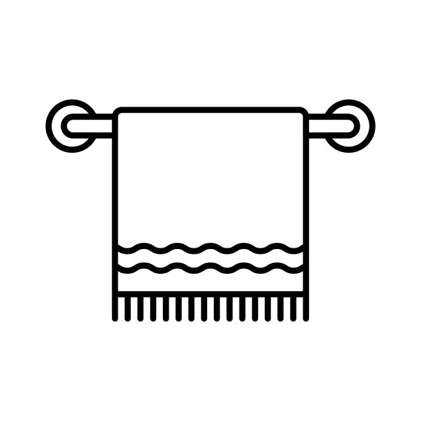 毛巾和加热毛巾架图标。黑色轮廓线性轮廓。水平前视图。可编辑的中风。矢量简单平面图形说明。白色背景上的孤立物体。隔离。图片下载
