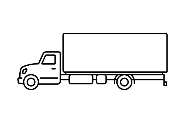 卡车图标。黑色轮廓线性轮廓。侧视图。可编辑的中风。矢量简单平面图形说明。白色背景上的孤立物体。隔离。图片下载