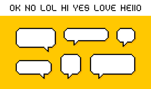 设置不同形状的像素语音气泡。几何文本对话框。彩色引号框语音气泡。现代矢量插图图片下载