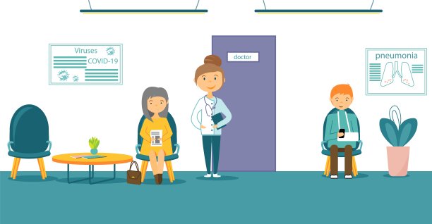 医院病房。矢量插图。登陆页面模板。现代平面设计。矢量插图与医生和病人图片下载