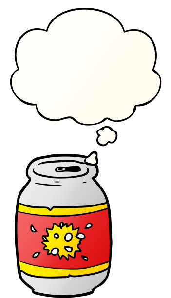 卡通汽水罐与思想泡沫在平滑渐变风格图片下载