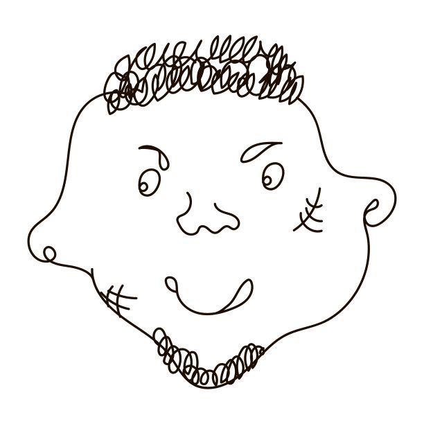 一个带着疤痕和卷曲胡须的男人的愤怒的脸。头部，小眼睛，鬼脸。图片下载