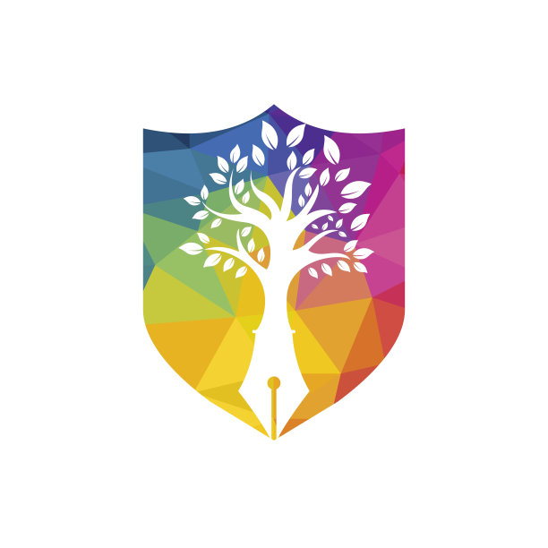 树笔矢量标志设计模板。作者与自然的标志概念。图片下载