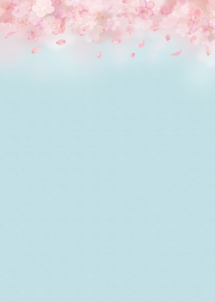 梦幻般的水彩插图背景与天空和落下的樱花花瓣图片下载
