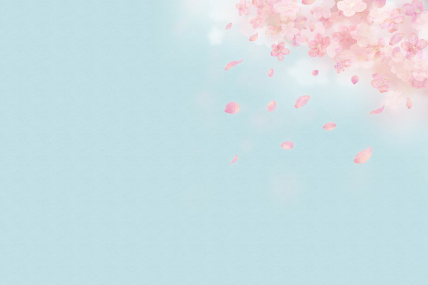 梦幻般的水彩插图背景与天空和落下的樱花花瓣图片下载