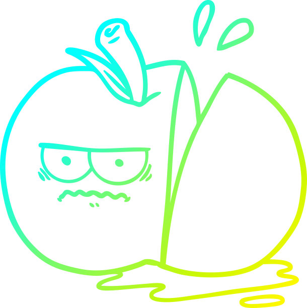 冷梯度线画卡通愤怒的切片苹果图片下载