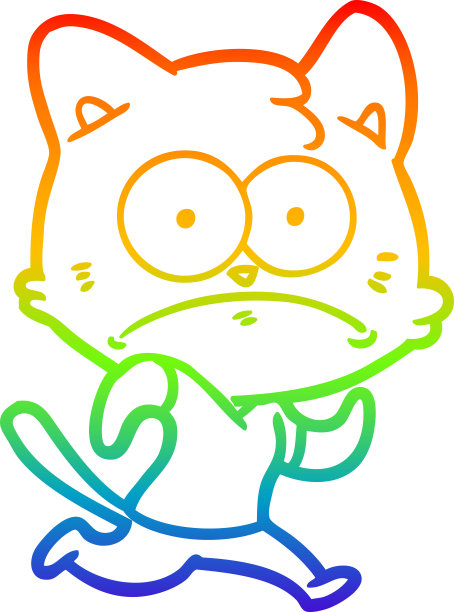 彩虹渐变线绘制的卡通紧张的猫图片下载