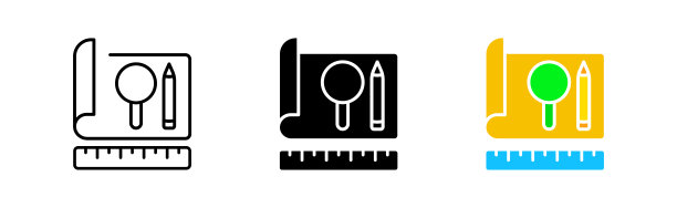 计划图标集。绘图，尺子，放大镜，测量，精度，数学，计算，设计。基础设施的概念。不同风格的矢量线图标图片下载