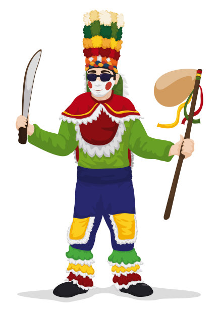 孤立的刚果舞者与传统服装为巴兰基亚的狂欢节，矢量插图图片下载