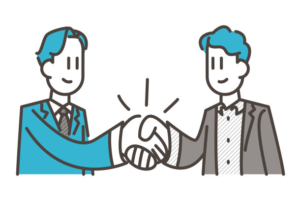 两个西装革履的商人在商务会议上握手(人物的矢量图)。图片下载