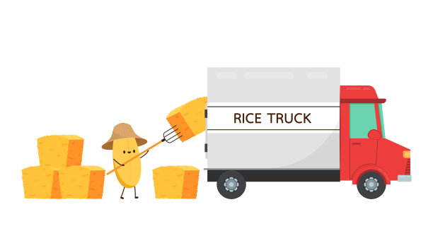 米车漫画。米字设计。水稻矢量在白色背景上。小麦草。图片下载