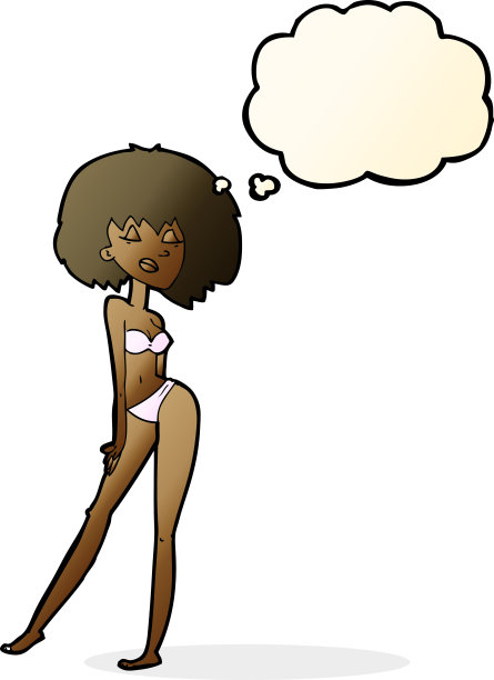 穿着比基尼的卡通女人还有思想泡泡图片下载