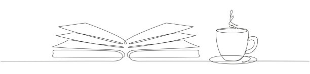 书和一杯咖啡连续的一行美术画。图片下载