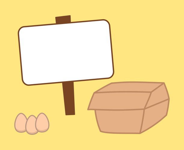 小包装新鲜鸡蛋与促销标志在黄色背景-矢量图片下载