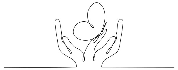 手持蝴蝶飞行连续线条艺术绘画。图片下载
