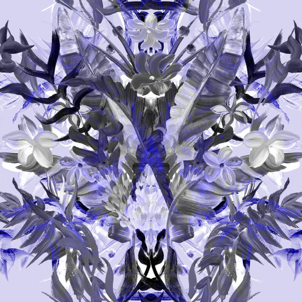 单色无缝模式与热带干燥植物画水粉纺织图片下载