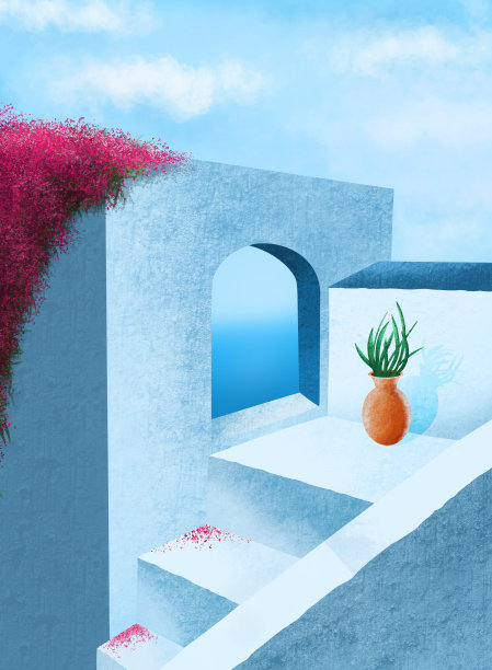 蓝天映衬下的希腊古建筑图片下载