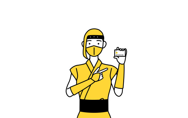 一个打扮成忍者的女人推荐用信用卡付款。图片下载