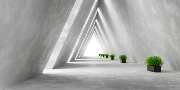 空长光走廊。现代的白色背景。未来科幻三角隧道。3D渲染图片下载