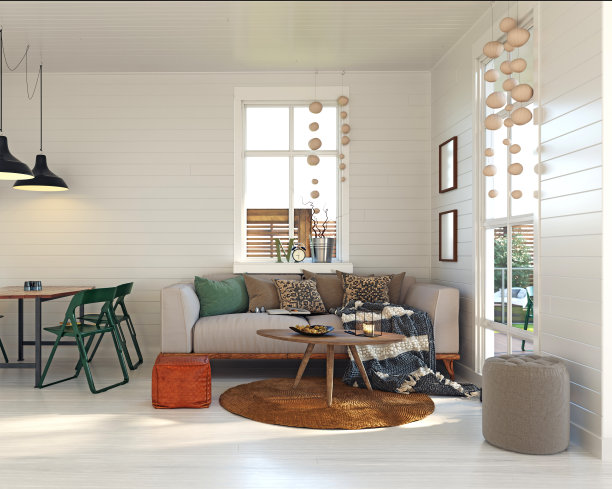 舒适的沙发在斯堪的纳维亚现代客厅图片下载