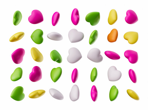 彩色糖果心形彩色3d插图图片下载