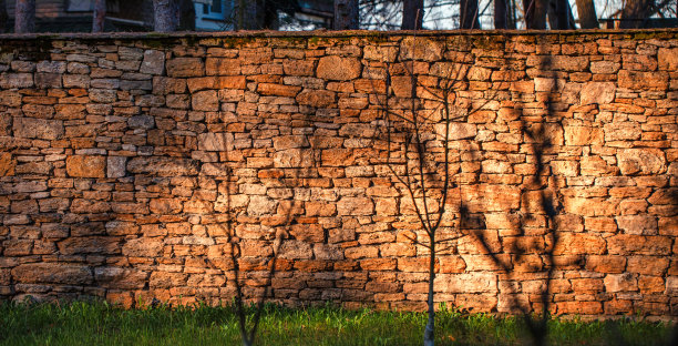 一堵用天然石头、贝壳做成的墙。天然材料在建筑中的使用图片下载