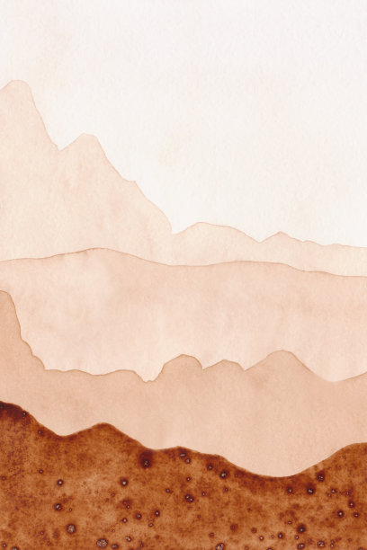 棕色，米色，水彩，纹理背景与山水。图片下载