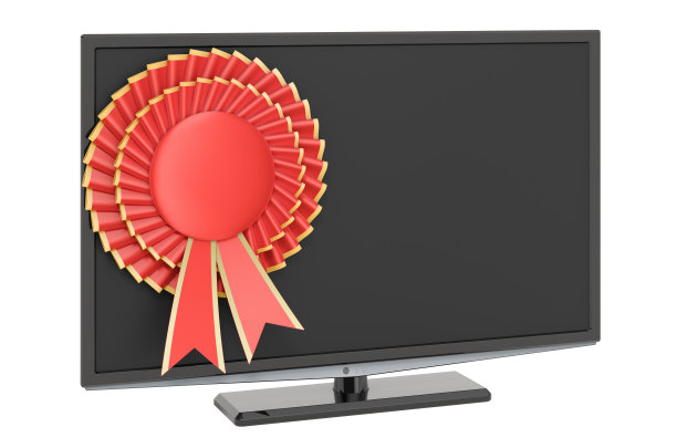 电视机与最佳选择徽章，3D渲染图片下载