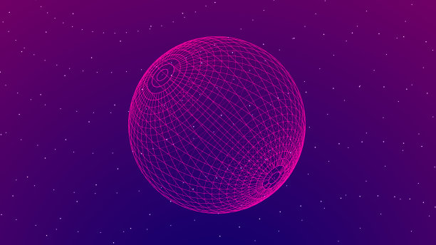 抽象三维球面。网格的球与点和线在黑暗的背景。科学技术。3 d渲染。图片下载