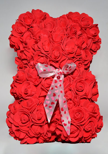白底红玫瑰熊，浪漫的情人节礼物图片下载